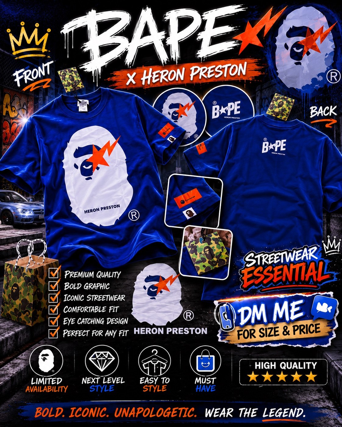 BAPE x Heron Preston Blue Tee