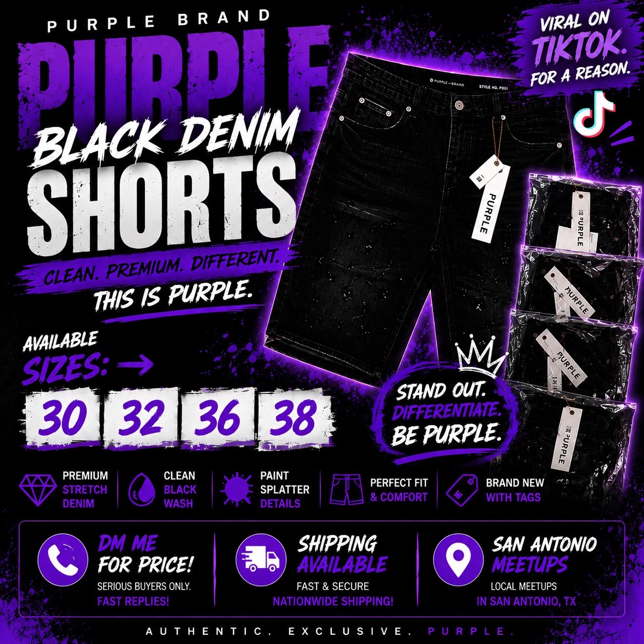 Purple Brand Black Denim Shorts