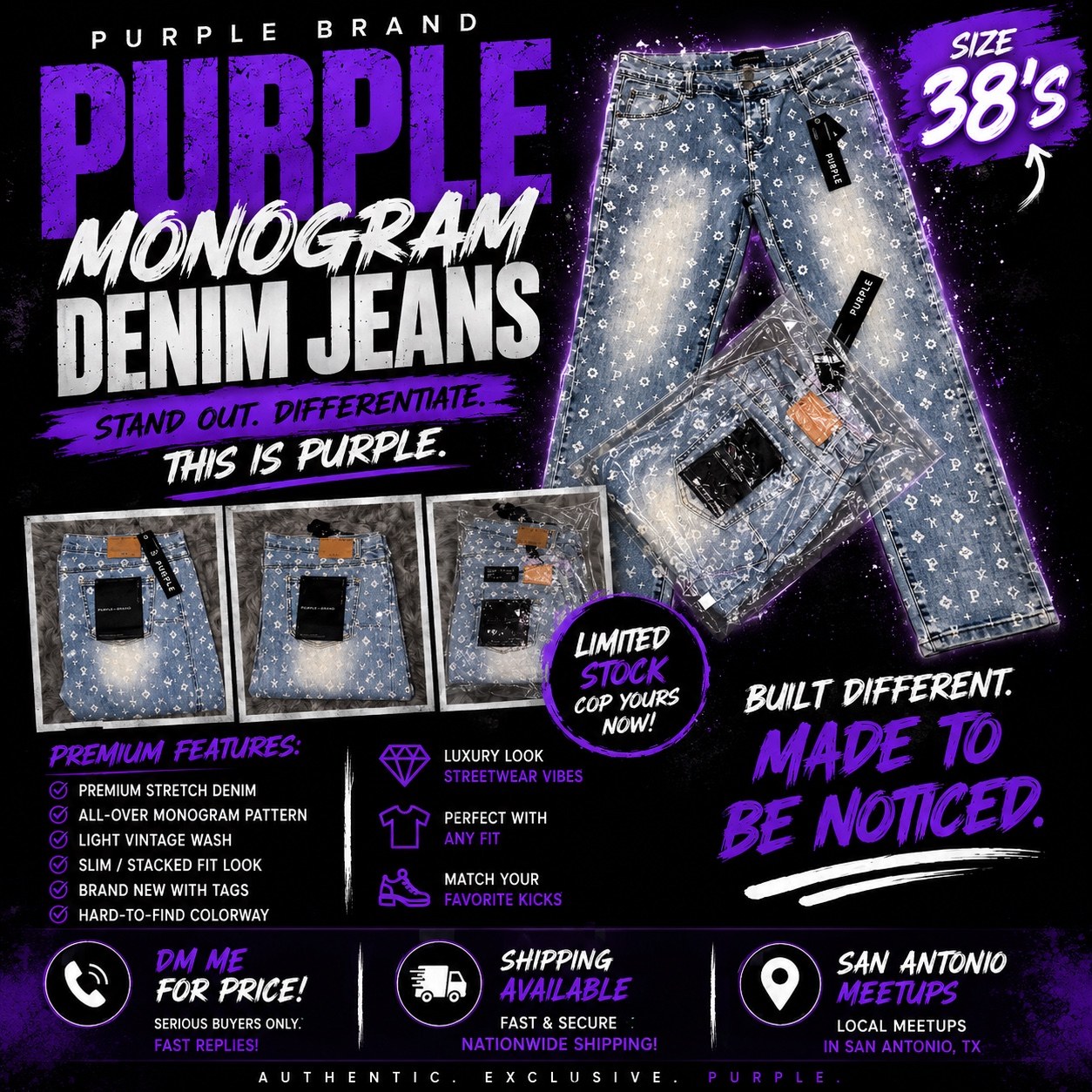 Purple Brand Monogram Denim Jeans